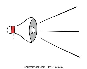 Cartoon vector illustration of megaphone and announcement. Colored and black outlines.