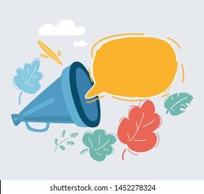 Cartoon vector illustration of megaphone with bubble speech on white background.