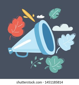 Cartoon vector illustration of megaphone. Concept for promotion and advertising. Object on dark background.