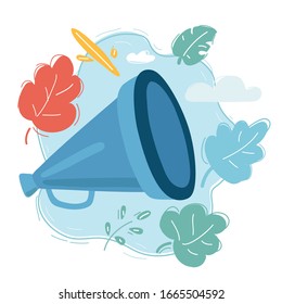 Cartoon vector illustration of megaphone. Social media marketing concept. Object decorated.