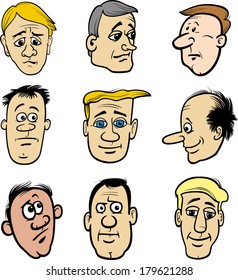 Cartoon Vector Illustration of Men Heads Characters and Emotions or Expressions