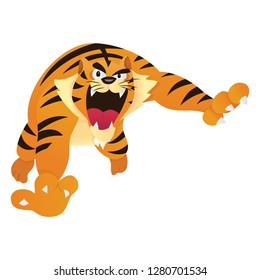 A cartoon vector illustration of a menacing tiger leaping towards.