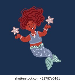 Cartoon vector illustration of Mermaid girl over dark background
