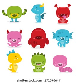 A cartoon vector illustration of merry monsters icons set. 
