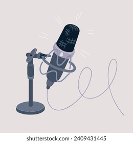 Cartoon vector illustration of microphone for podcacting