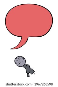 Cartoon vector illustration of microphone and speech bubble. Colored and black outlines.