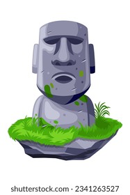 Cartoon Vector Illustration of Moai Statues on The Rock Isolated