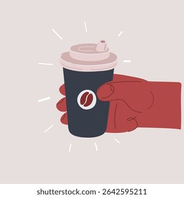 Cartoon vector illustration of Mockup of male hand holding a Coffee paper cup.