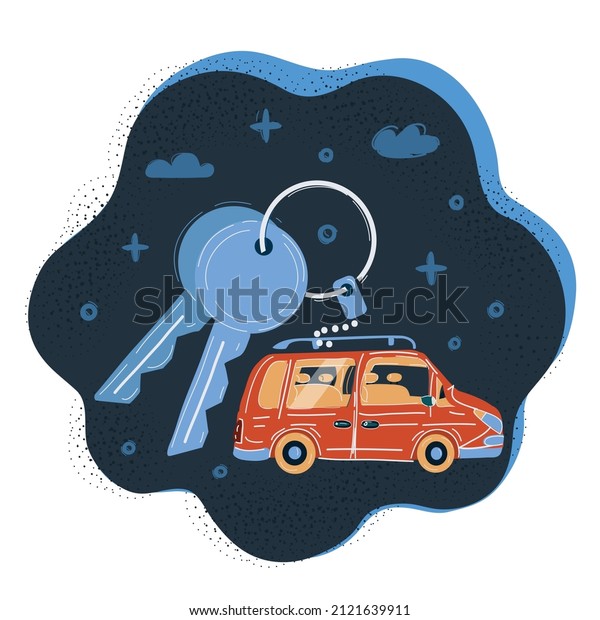 Cartoon vector illustration of Modern car keys\
on dark backround.