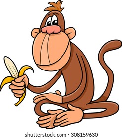 Cartoon Vector Illustration of Monkey Mammal with Banana