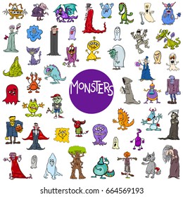 Cartoon Vector Illustration of Monsters Fantasy Characters Huge Set