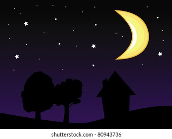 cartoon vector illustration of a moon night sky