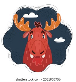 Cartoon vector illustration of Moose face on dark