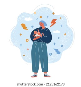 Cartoon vector illustration of mother and baby