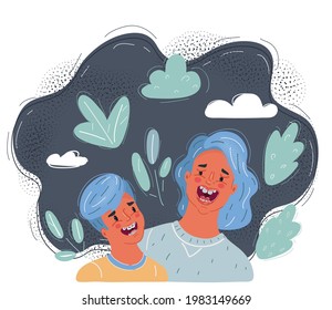 Cartoon vector illustration of mother and child together laughing.