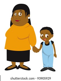 cartoon vector illustration of a mother and son