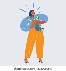 Cartoon vector illustration of mother and sun hug each other