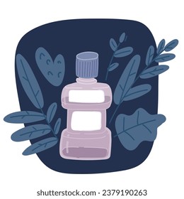 Cartoon vector illustration of mouthwash During daily oral hygiene routine. Dental Health Concept over dark backround