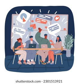 Cartoon vector illustration of Multicultural team. Unity in diversity. People of different nationalities and religions cartoon characters. Multinational society. Teamwork