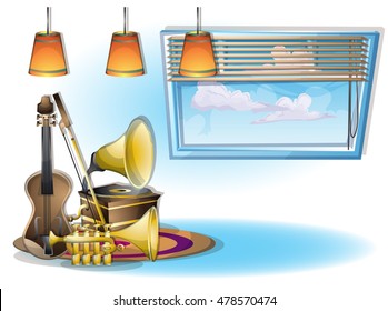 cartoon vector illustration music instruments objects with separated layers in 2d graphic