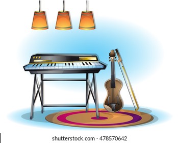 cartoon vector illustration music instruments objects with separated layers in 2d graphic