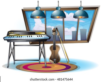 cartoon vector illustration music instruments objects with separated layers in 2d graphic