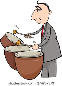 Cartoon Vector Illustration of Musician Playing the Timpani Drums Percussion Instrument