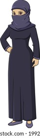 Cartoon vector illustration of a muslim woman covered in veil