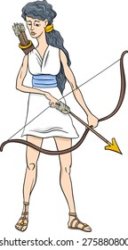 Cartoon Vector Illustration of Mythological Greek Goddess Artemis