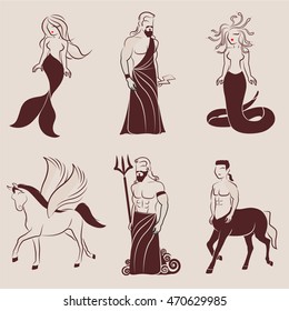 Cartoon Vector Illustration of Mythological Greek characters