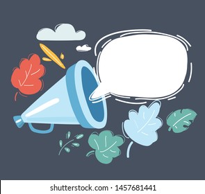 Cartoon vector illustration of Need help - advertising sign with megaphone. Object with speech bubble on dark.