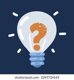 Cartoon vector illustration of New question mark symbol, bright cartoon bulb over dark background