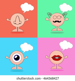 cartoon vector illustration nose, ear, mouth