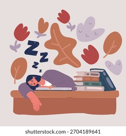 Cartoon vector illustration of Notification. Closeup of lstudent slipping at desktop or laying it down on table