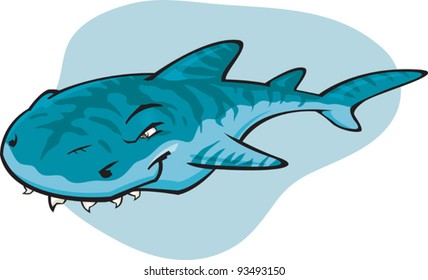 A cartoon vector illustration of the notorious Tiger Shark. Part of a series of Various shark species.