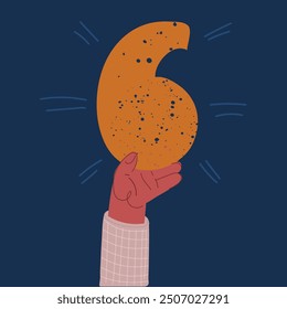 Cartoon vector illustration of number 6 holding in hand over dark background