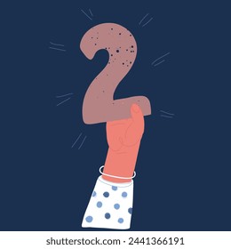 Cartoon vector illustration of number two holding by hand over dark backround