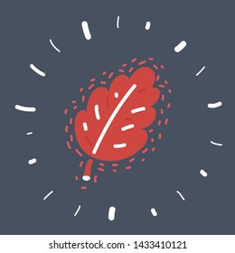 Cartoon vector illustration of Oak leaf. Autumn vector object isolated on dark