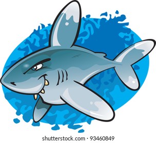 A cartoon vector illustration of the odd looking and potentially dangerous Oceanic White Tip Shark. Part of a series of Various shark species.