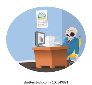 cartoon vector illustration of an office employee skeleton