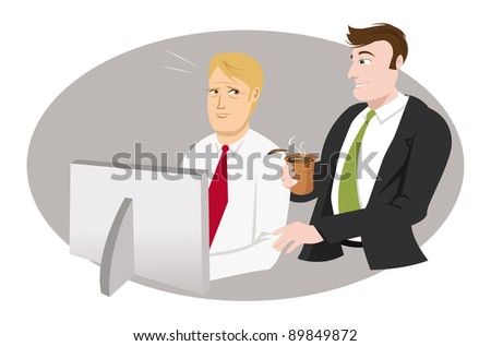 cartoon vector illustration of an office guy bothering