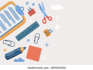 Cartoon vector illustration of office supplies backround.