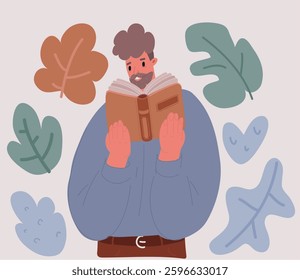 Cartoon vector illustration ofman reading a book