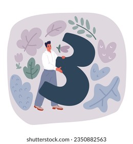 Cartoon vector illustration ofmen hold number three