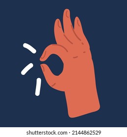 Cartoon vector illustration of OK hand symbol over dark backround.