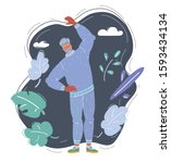 Cartoon vector illustration of old man take up sport