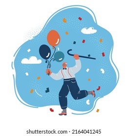 Cartoon vector illustration of Old cartoon man dancing and celebrate