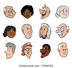 cartoon vector illustration of old people's faces