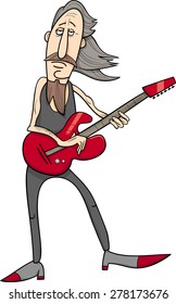 Cartoon Vector Illustration of Old Rock Man Musician with Electric Guitar