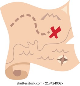 A cartoon vector illustration of an old treasure map.